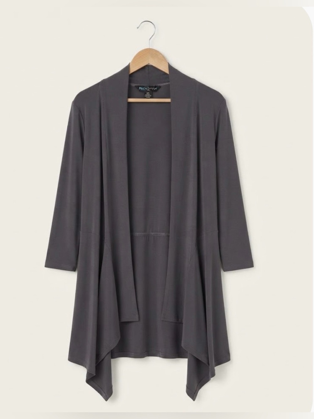 Frank Lyman Gray Draped Open Front Cardigan Asymmetrical Hem Size 8 / Medium